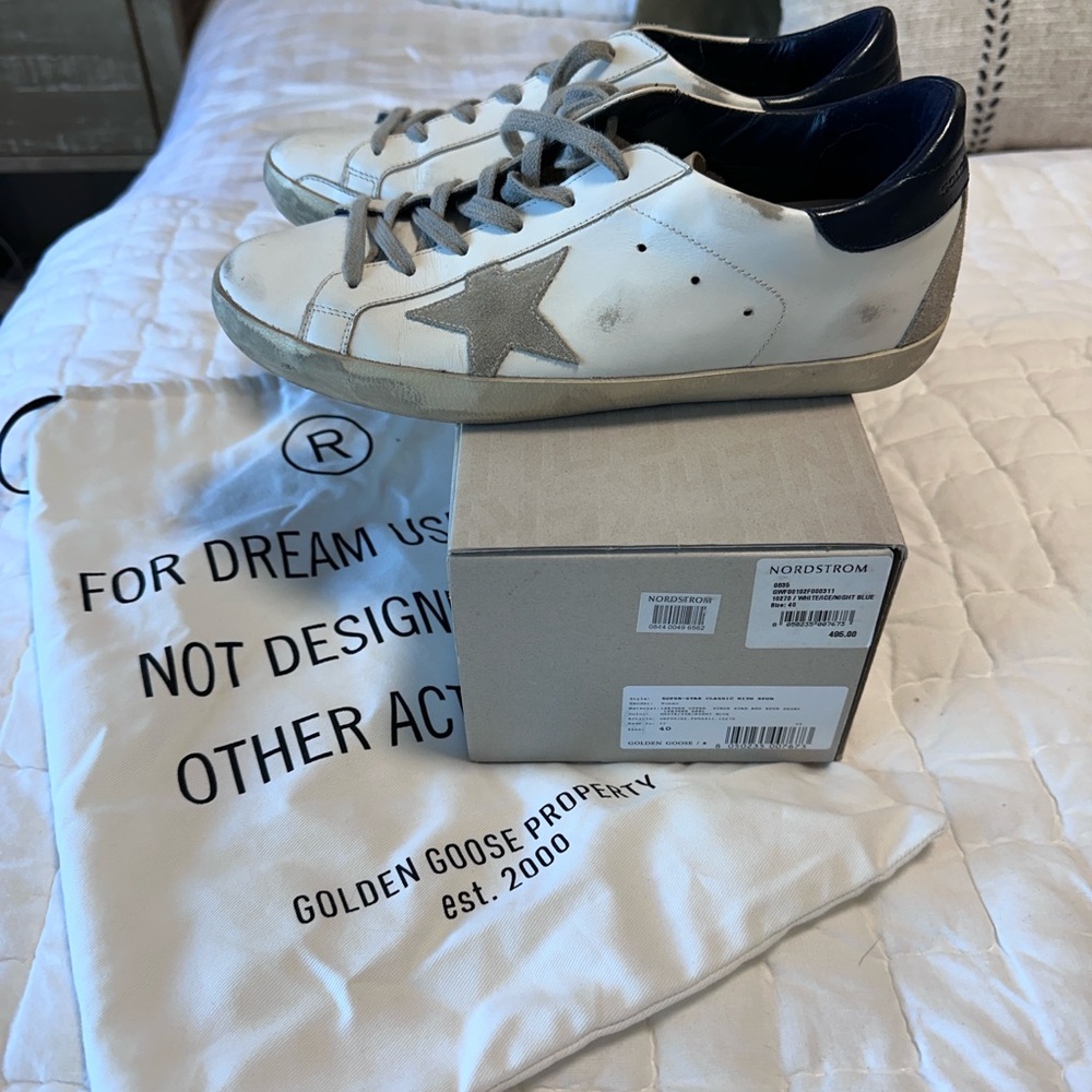 Golden Goose White and Gray Super-Star Sneakers
